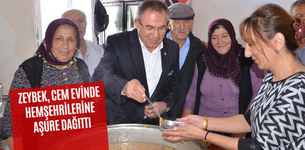 ZEYBEK, CEM EVİNDE HEMŞEHRİLERİNE AŞURE DAĞITTI