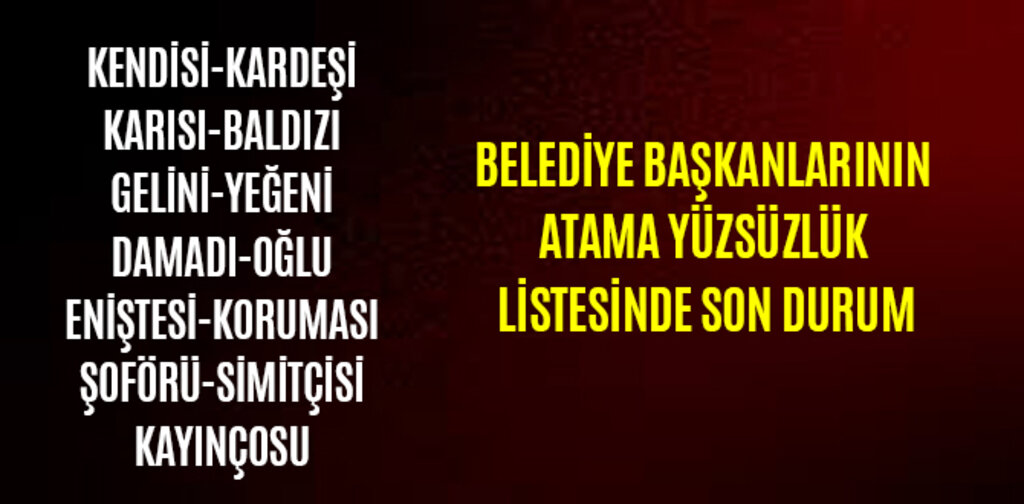 BELEDİYE BAŞKANLARININ ATAMA YÜZSÜZLÜK LİSTESİNDE SON DURUM