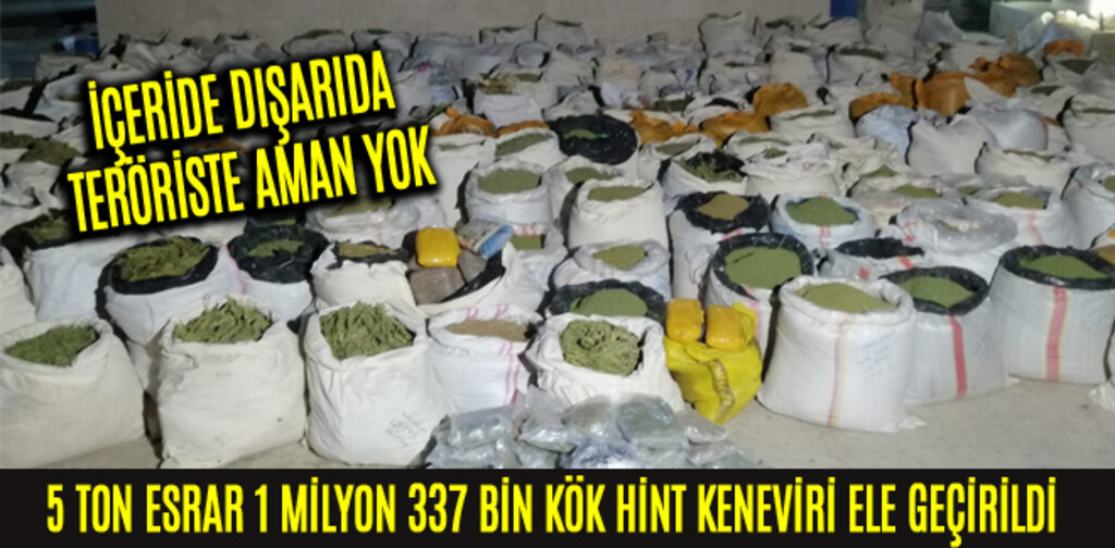 5 TON ESRAR 1 MİLYON 337 BİN KÖK HİNT KENEVİRİ ELE GEÇİRİLDİ