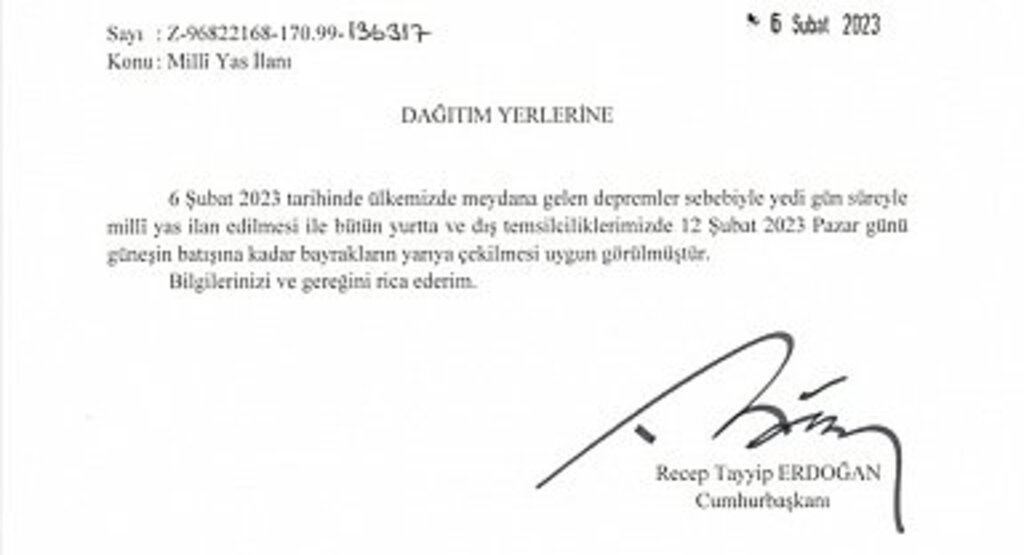 Cumhurbaşkanı Erdoğan 7 Gün Milli Yas İlan Edildiğini Duyurdu