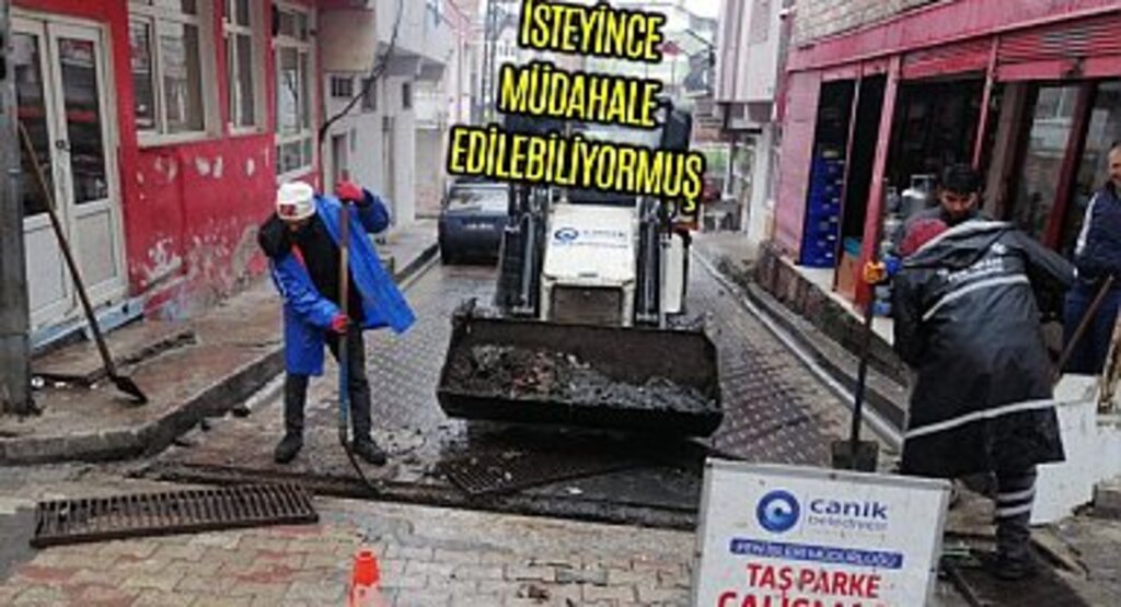 Canik Belediyesi ekiplerinden sağanak yağışa anında müdahale