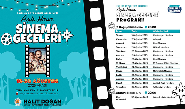 Samsun ilçelerinde “Açık Hava Sinema Geceleri” başlıyor